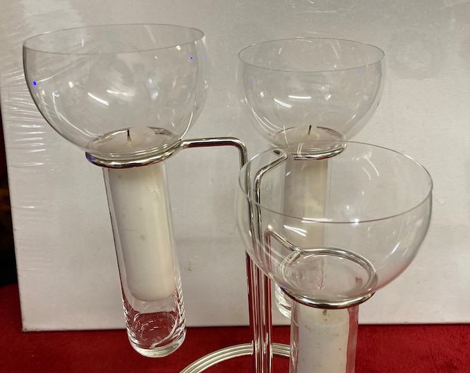 Mid-century Rosenthal Triple Glass Vase with Metal Holder