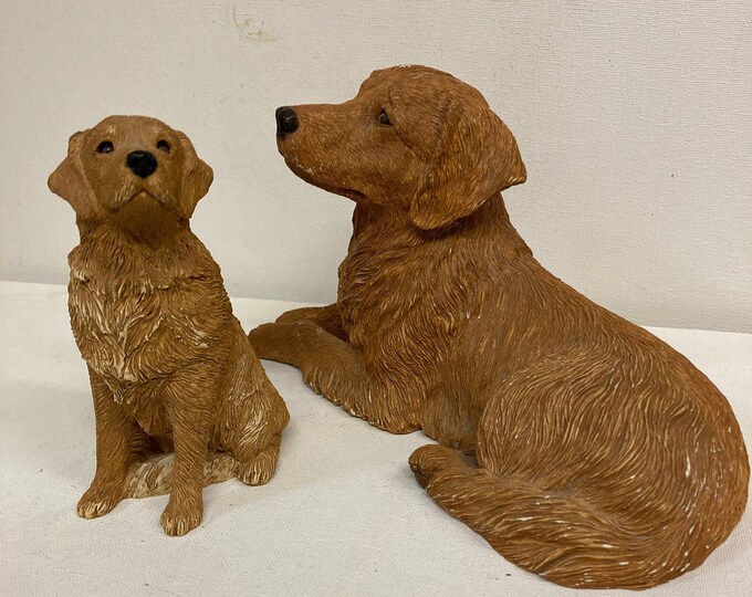 2 Sandra Brue Signed  golden Retrieve  Figurines