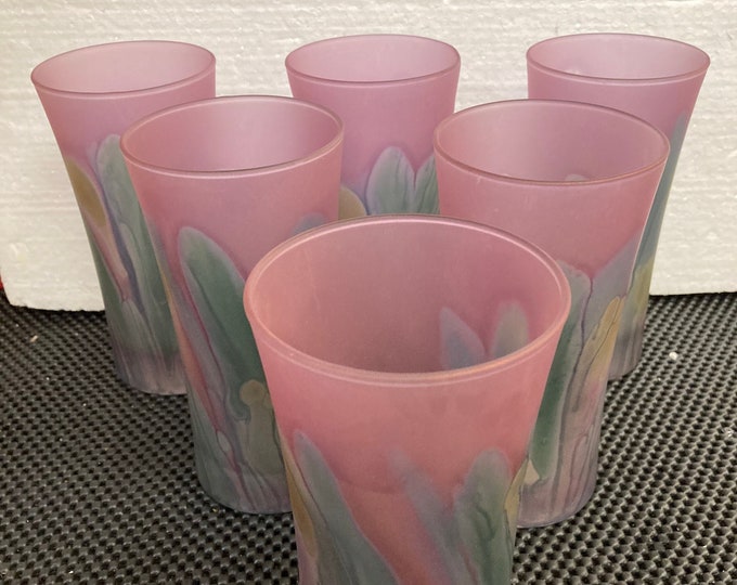 Six Hand Painted Reuven Art Glass  Vases Made in Israel