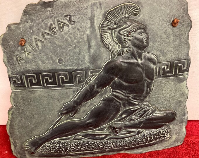 Vintage Ceramic Achilles Nude Portrait Wall Plaque, Reproduction Ancient Greek Mythology