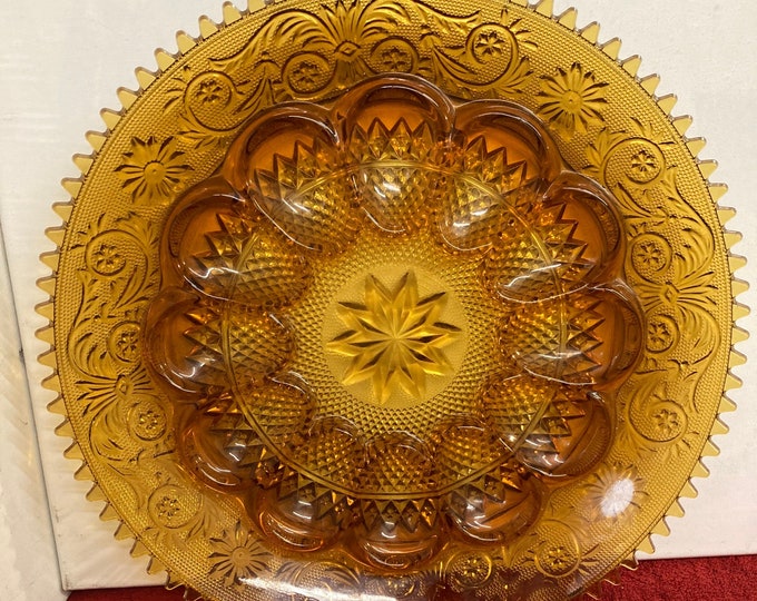 Vintage Tiara Indiana Amber Glass Deviled Egg Platter
