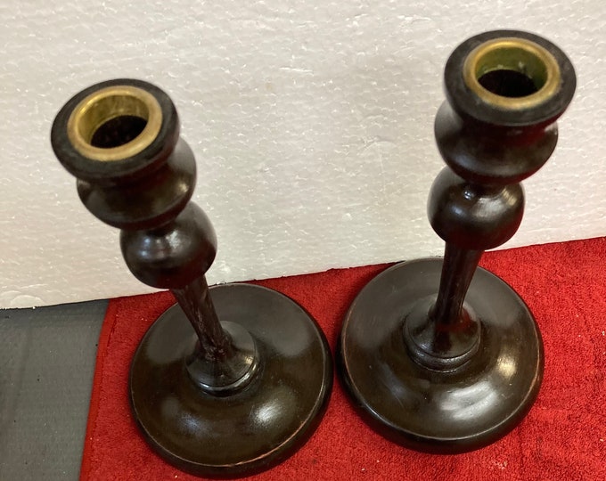 Set of Two  Vintage Cherry Wood Candle Holders