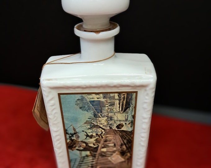 Vintage JW Dants 1969 Milk Glass Boston Tea Party Empty  Whiskey Bottle Decanter