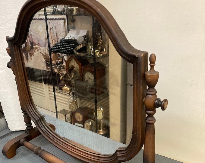 Antique Victorian Style Wood Swivel Mirror