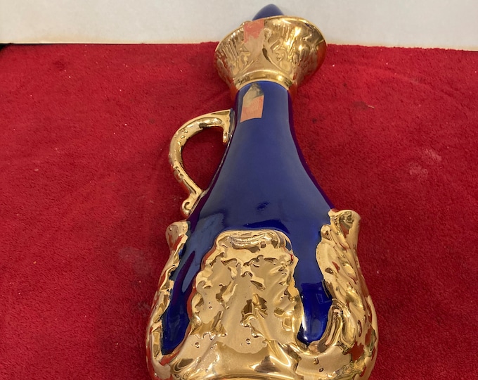 Vintage  1966 James Beam Whiskey Executive Decanter Cobalt Blue Gold Accents Regal China