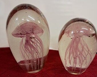 Collection of Two Jelly Fish  Art Glass Aquarium Paperweights