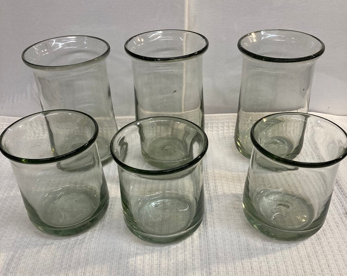 6 Vintage Hand-Blown Clear Glasses