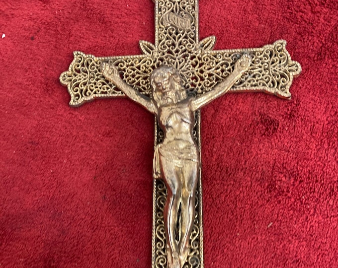 Vintage  INRI Crucifix,French Antique Beautifully Extruded  Bronze  Crucifix , 1800's