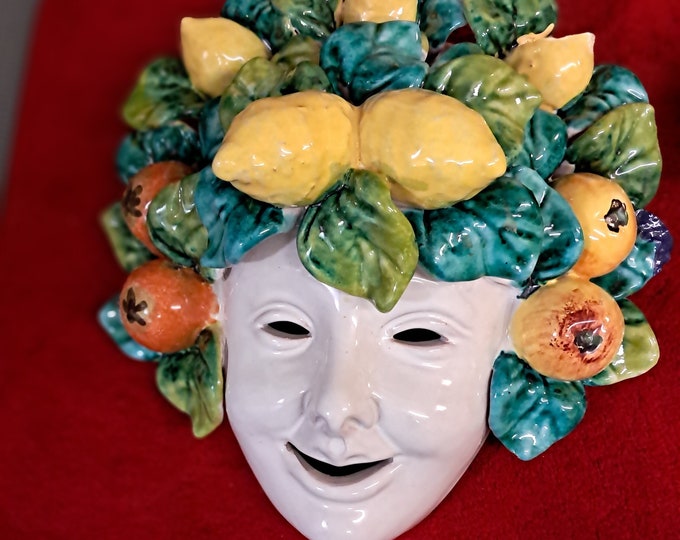 Ceramic Bacchus Masks Wall Plaque.Made In Italy