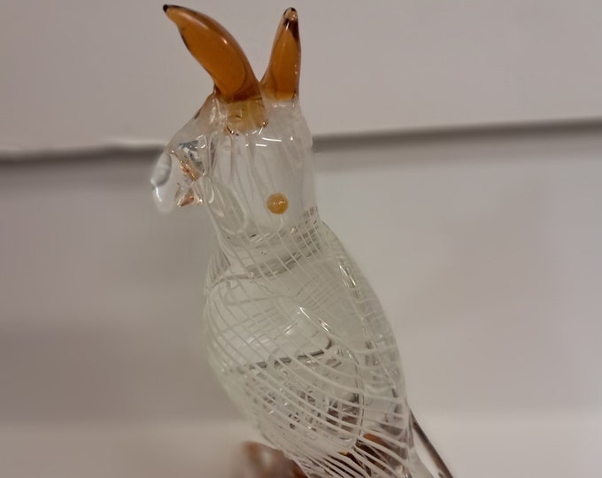 Seguso Murano Mid-Century Modern Italian Venetian Cockatoo / Cockatie,Stiped Clear With Honey Brown Base
