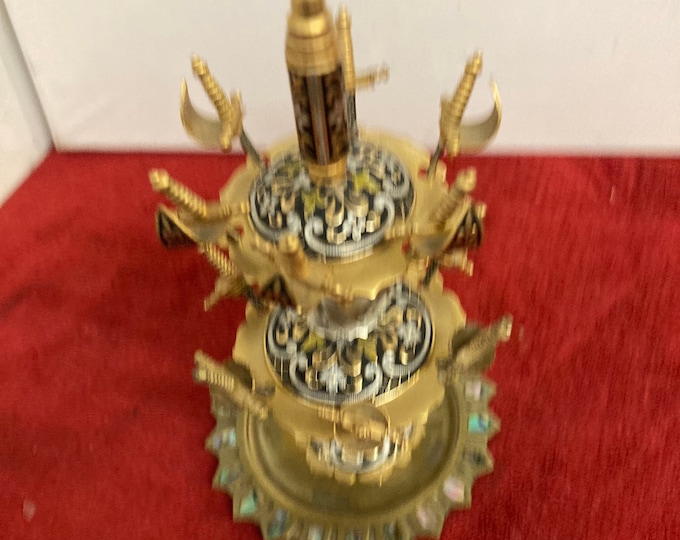 Vintage Toledo 2 Tiers Stand With 12 Miniature Swords and Brass Plate