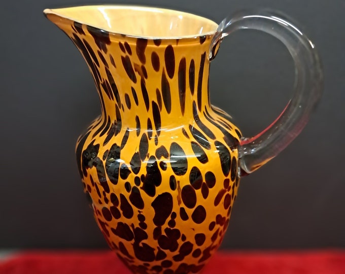 Murano Style Art Glass Pitcher: Italian Venetian Cheetah Design