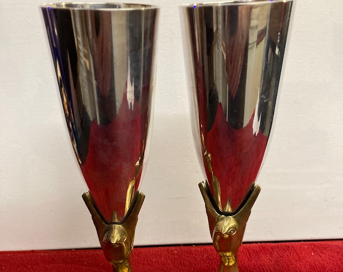 Godinger silver plated Cups With Bird Stem Vintage Collectible Home Decoration