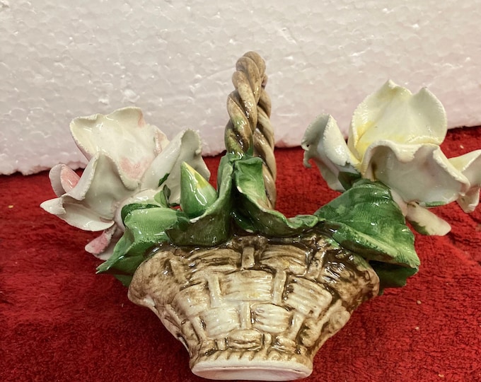 Miniature Vintage Nuova Capodimonte Floral Porcelain Basket