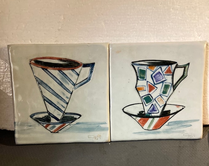 2 Modern Abstract Art Works  on Ceramic Tile