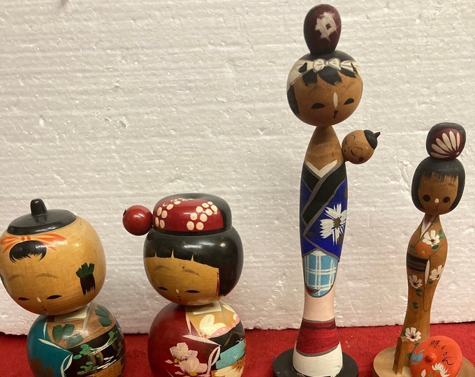 4 Vintage Japanese Wooden Kokeshi