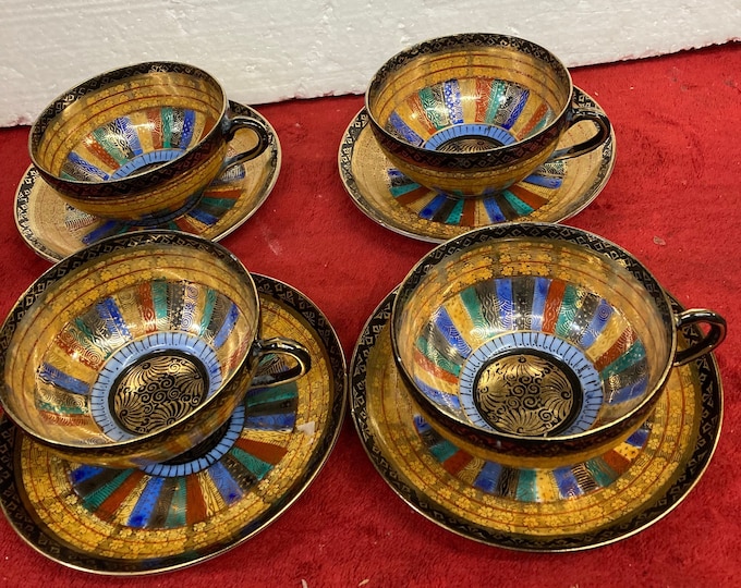 Vintage Kutani Bone China 1000 Faces Handpainted Japan Cup & Saucer Set