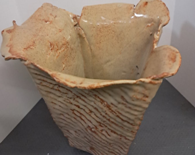 Handmade  Twisted  PotteryBeige   &  Brown Vase /Bowl