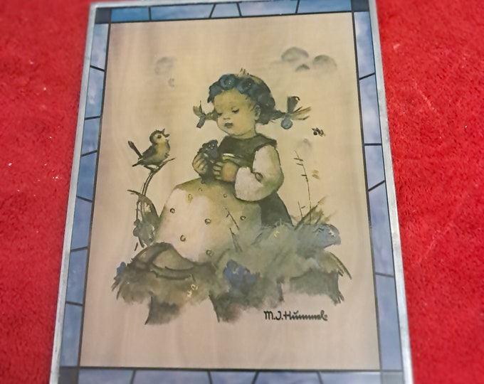 Vintage MJ Hummel Stained Glass Hanging  Panel
