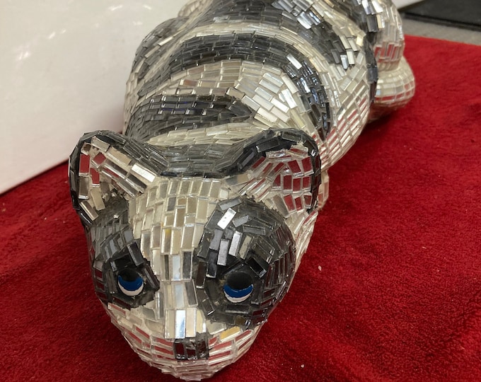Vintage 1960's Handmade Mirror Mosaic Ceramic Cat Sculpture