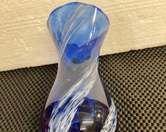 Vintage Blue Cobalt Vase  With White Brushed Streaks