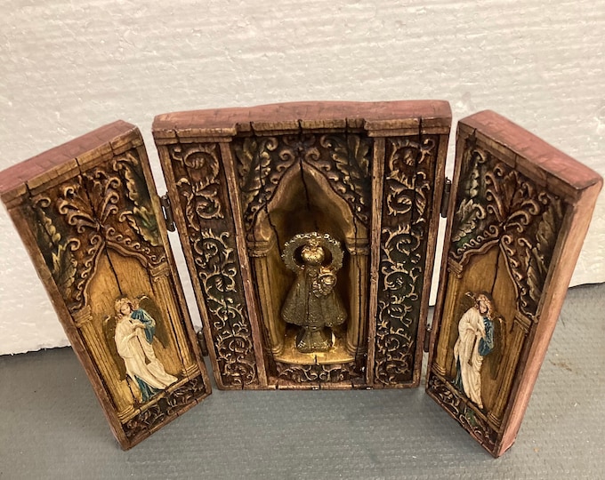 Madonna and Child Icon Triptych With Two Angels