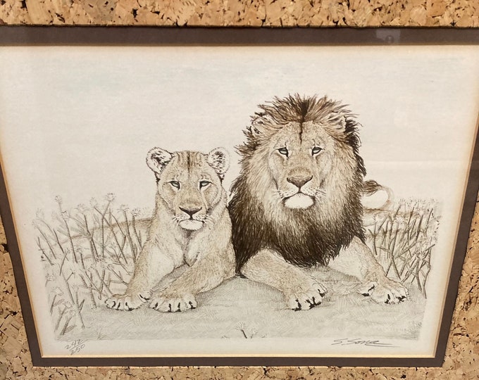 Limited Edition  of Lions " King & Queen"  Lithograph by  S. Sona. Signed  and  Numbered
