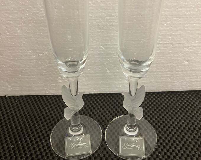 Two Vintage Gorham Amore Dove ,Fabergé Dove Frosted Glass Design