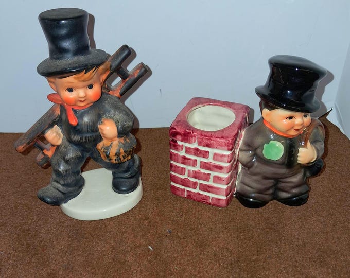 Goebel Hummel CHIMNEY SWEEP Boy With Ladder Figurine  &  Goebel Match Holder