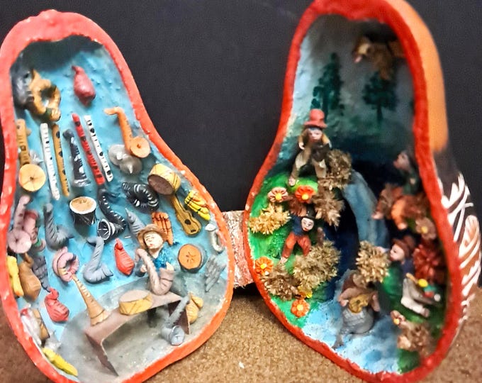 Tiny  Two Dioramas In A  Nutshell .Made In Peru