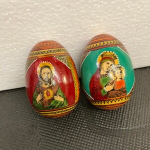 Two Russian Icon Eggs , Hand painted Wooden Easter Eggs