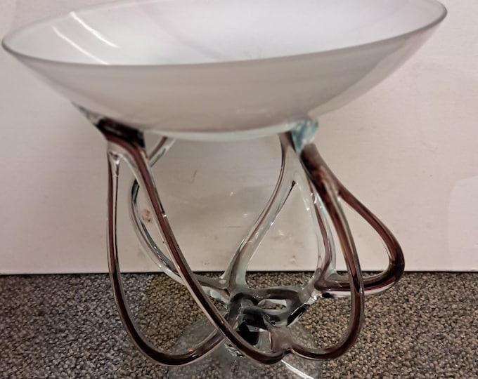 Vintage Art Glass Josephine Krosno Poland Jellyfish Octopus Compote