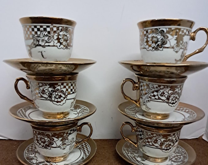 Gold Trim Espresso / Demitasse Cups/Saucers (Set of 6)