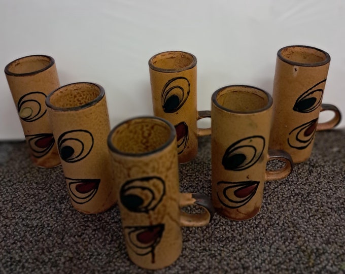 Vintage Caffe D'Vita Espresso Mugs: 1974 Italian Pottery Set