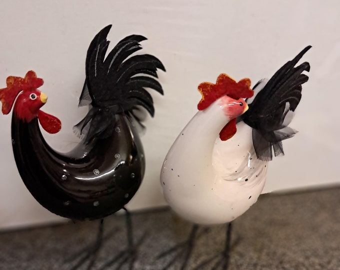 2  Rocking Roosters, modelled standing, Porcelain.