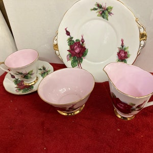 Roslyn Bone China Set , Authentic Wheatcroft Rose, Grana Gala Tea  Set