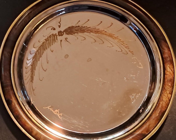 Signed Gold & Silver Plate: Wheat Engraving Design