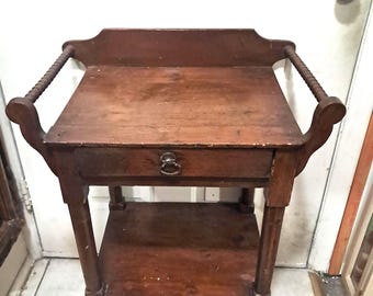 Antique  Victorian Style Washstand with Drawer , Tuned Legs and Twisted Posts