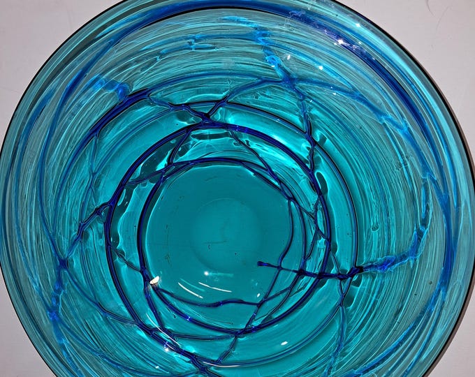 Large  Art Glass Bowl With  Mixed  Concentric  Rings