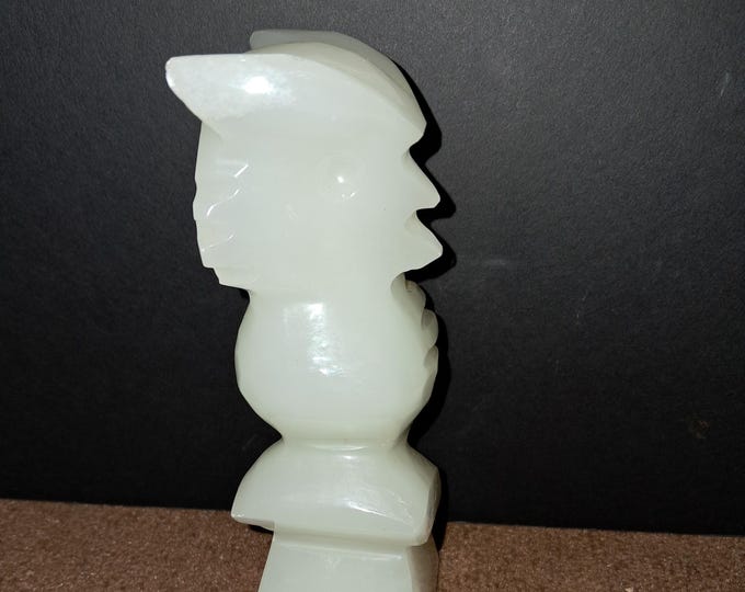 Vintage Mayan Tiki God Heavy Stone Cream Hand Carved Onyx