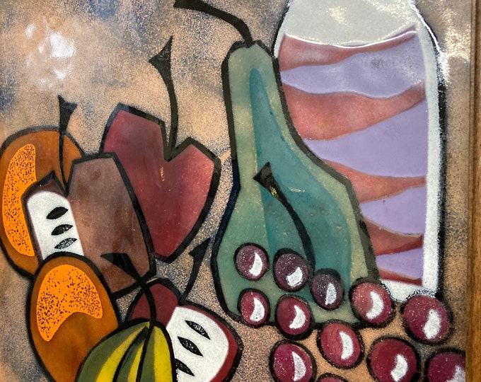 Abstract Metal Painting, Wine  Bottle & Fruits