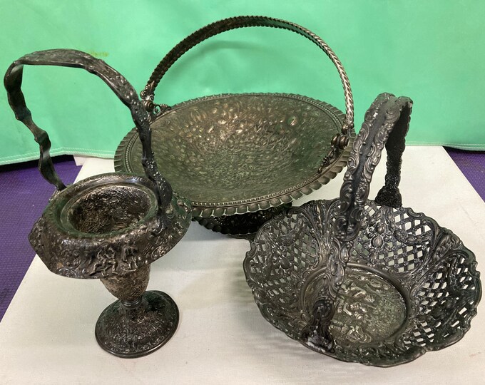 3 Vintage Silverplate Wedding Baskets