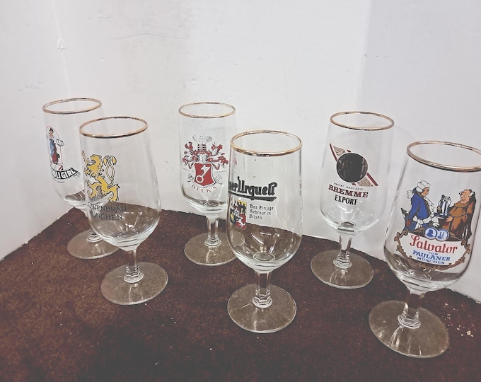 Vintage Set of 6 various  Stemmed Beer Glases, West Germany