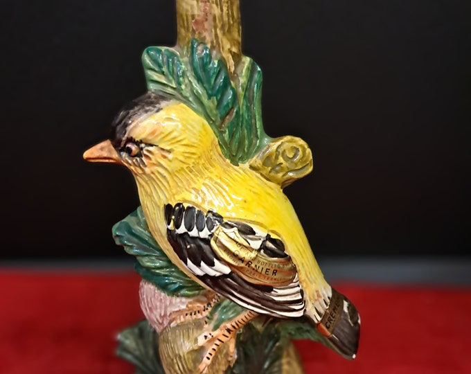 1970 Garnier Goldfinch Decanter Made in Italy Yellow State Bird Watching Empty