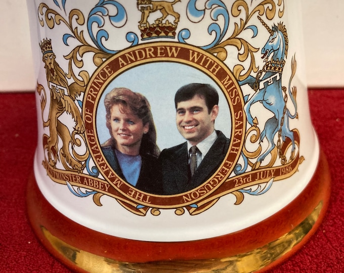 Vintage whiskey decanter, commemorative Bell's scotch white porcelain bottle