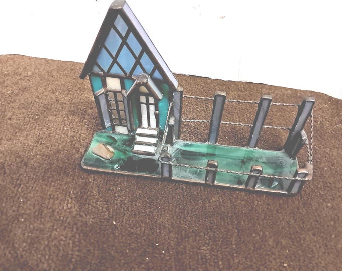 Handmade Tiffany Style  Stained Glass  House Front  With Porch