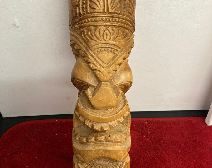Love/Prosperity Tiki Totem 15 3/4" Solid  Handmade Wood Sculpture - Made In Hawaii