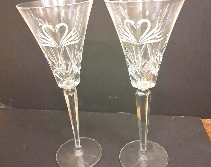Waterford Crystal Wedding Collection Swan  Champagne  Flutes