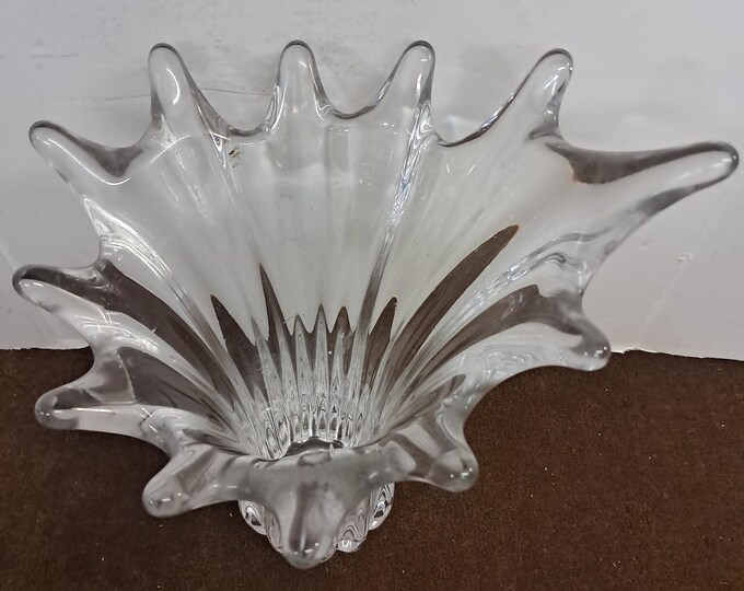 Vintage  Mid Century  Hand Blown Glass Crystal Vase .Made  In France