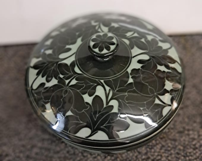 Korean Celadon Pottery Vase with Floral Motif